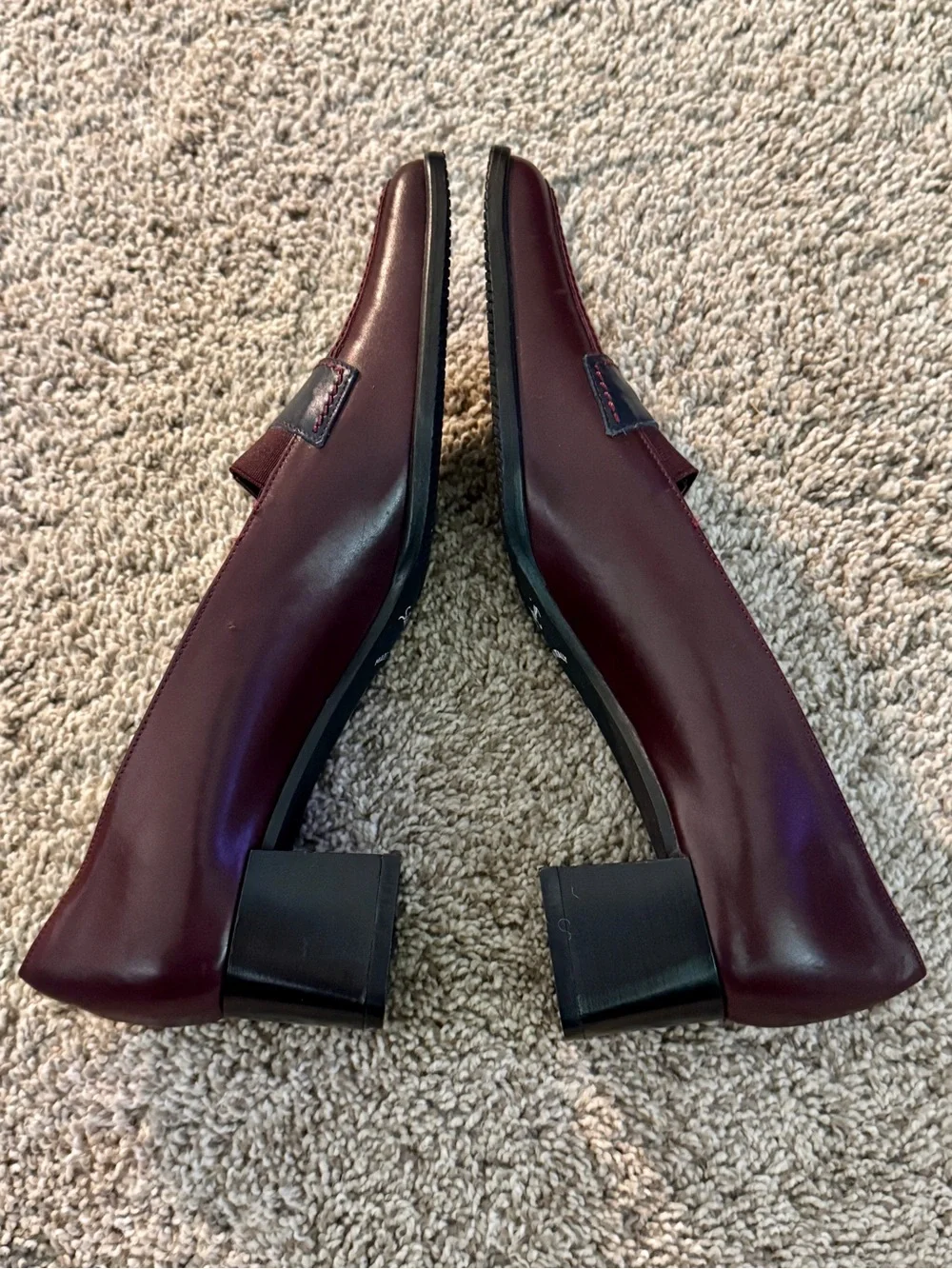 NWT Vintage Sesto Meucci burgundy and dark blue leather slip-on loafers, Size 9